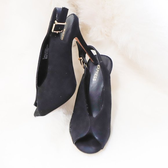 Express Faux Suede Open Toe Slingback Pumps - Picture 7 of 11